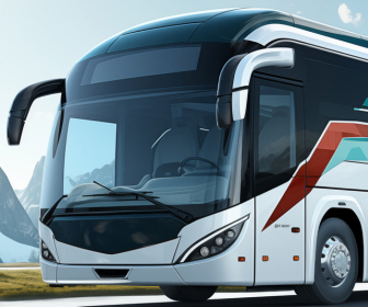 Moderner futuristischer Reisebus in einzigartiger Form im Querformat für Banner, ai generativ Von Nick Freund